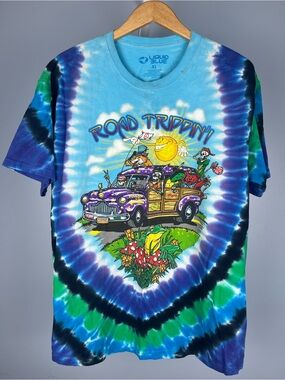 Grateful dead roadtrippin liquid blue tie dye tee